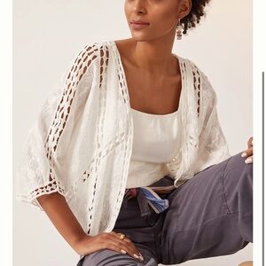 By Anthropologie Embroidered Open-Front Shall